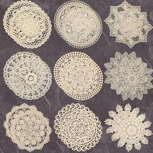 lot 42997 image: 18 Pieces 6 Inch Lace Doilies for Tables Crochet Doilies Vintage Cotton Lace Coasters Handmade Round Placemats Rustic Table Decor for Kitchen Dining Room Wedding Cup Vase Decoration(Beige) - Retail $17
