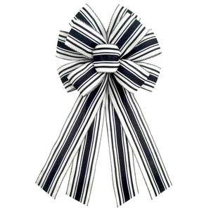 lot 43000 image: chmacura Christmas Black Burlap Wreath Bows 20 x 11 Inches Birthday Black White Stripes Ribbon Bow Thanksgiving Farmhouse Bows Tree Ornament for Home Front Door Decorations - Retail $10