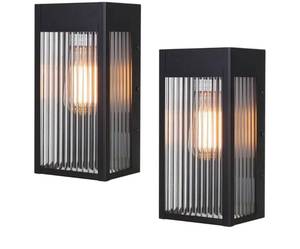 lot 60514 image: Cerdeco 12 Black Outdoor Wall Light with Striped Tempered Glass,Modern Outdoor Wall Sconce with E26 Socket,2 Pack(ETL Listed) - Retail $54