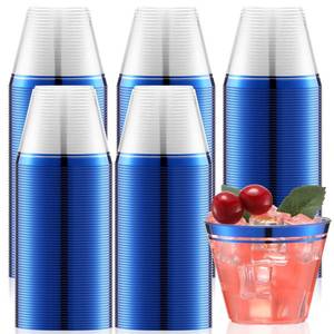 lot 24055 image: Skylety 100 Pcs 9 oz Plastic Wine Cups Graduation Rimmed Disposable Drinking Cup Wedding Cocktail Cups for Graduation Activities Birthday Bridal Party Baby Shower Holiday Celebrations(Blue) - Retail $21