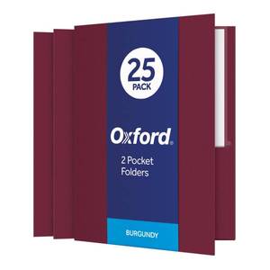 lot 24056 image: Oxford Two Pocket Folders, Textured Paper, Burgundy, For School, Home, and Office, Letter Size, 25 Per Box (57557) - Retail $12
