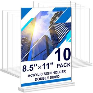 lot 24057 image: Acrylic Sign Holder 8.5 x 11,10 Pack Clear Sign Holder Double Sided Table Menu Vertical Desktop Display Stand Paper Flyer Holder Tabletop Sign Holder Suitable for Restaurants, Office, Store, Hotels - Retail $30