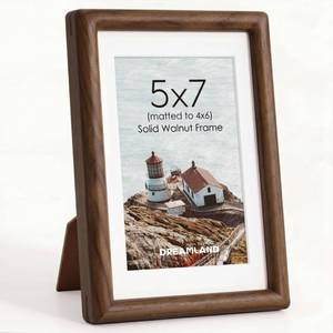 lot 24071 image: Dreamland 5x7 Matted to 4x6 Picture Frame Natural Wood Picture Frames Solid Oak Wood Picture Frame Handcrafted Rounded Corner with HD Tempered Glass Tabletop or Wall Mount Display, 1 Pack - Retail $18