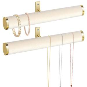 lot 24078 image: milylove Velvet Necklace Holder Wall Jewelry Organizer, 12 Hanging Necklace Organizer, 2 Pack Wall Mounted Necklace Hanger for Bracelets Bangles Display,Beige - Retail $18