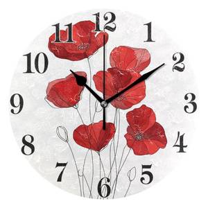 lot 24098 image: Xmycdz Red Poppy Flowers Wall Clock Silent Non Ticking Creative Decorative Round Clock Easy to Read Battery Operated for Living Room Bedroom Decor 10 in - Retail $23