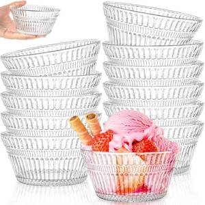 lot 24105 image: Nagpew 12 Pack Small Glass Bowls Set, 12 Oz Fluted Prep Dessert Bowls for Kitchen, Stackable Snack Serving Bowls Side Dishes for Ice Cream, Dipping, Yogurt, Cereal, Candy - Retail $26