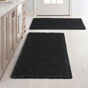 lot 24106 image: MIULEE Set of 2 Waffle Bathroom Rugs, Boho Bath Rugs Non Slip Washable, Super Absorbent Bath Mats, Ultra Soft Rubber Backed Shower Mats for Bathroom Floor, Tub and Shower, Black, 18x30 Inch - Retail $34