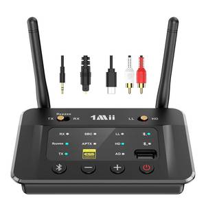 lot 24116 image: 1Mii B03S Bluetooth 5.3 Transmitter Receiver for TV Home Stereo, Wireless Audio Adapter with Audiophile DAC, aptX AdaptiveLLHD, Dual Link, Optical RCA AUX 3.5mm InputsOutputs - Retail $80