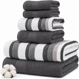 lot 25391 image: Modern Threads Pax 6-Piece Reversible Yarn Dyed Jacquard Towel Set - Bath Towels, Hand Towels, & Washcloths - Super Absorbent & Quick Dry - 100% Combed Cotton, Coal - Retail $35