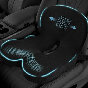 lot 25393 image: Mosxoed Ergonomic Seat Cushion with Adjustable Strap, Memory Foam Office Chair Seat Cushion with L-Shaped Design, Car Seat Cushion Fits for Truck Driver Semi Truck, Gaming Chair, Desk, Black - Retail $32