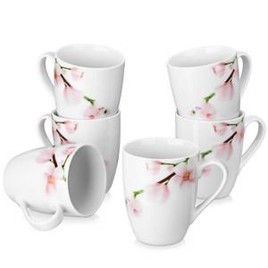 lot 25399 image: VEWEET Coffee Mugs Set of 6, 11 OZ Coffee Cups Set with Handle, Floral Mug Sets Ceramic Cup Set for Kitchen, Microwave & Dishwasher Safe, Series ANNIE (2 Mugs Have Small Chips) - Retail $36