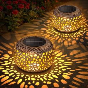 lot 25400 image: Solar Lanterns Outdoor Waterproof, 4 Pack Flower Petal Solar Garden Lights with 2 Lighting Colors, Vintage Metal Outdoor Patio Garden Decor - Unique Gifts for Women Mom Sisters Birthday - Retail $46