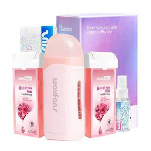 lot 25416 image: Waxfans Roll on Wax Kit, Waxing Kit for Women and Men, Wax Roller Waxing Kit for All Skin Types, Roll on Waxing Kit for Hair Removal, Wax Cartridges & 50 Pcs Wax Strips (Rose) - Retail $27