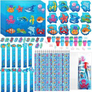 lot 25436 image: PerKoop 168 Pcs Under The Sea Stationery Ocean Themed Goodie Bag Stuffers Party Supplies with Mini Ocean Notebook Pencil Sticker Stationery Gift Set for Sea Animals Prizes Rewards Pinata Fillers - Retail $20