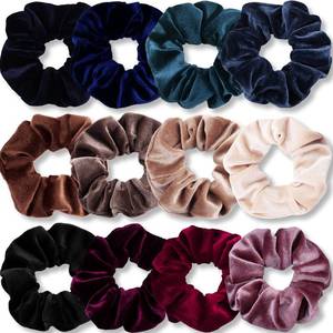 lot 25455 image: IVARYSS Velvet Scrunchies for Women, 6 Pcs Dark Colors Classic Elastic Thick Scrunchy Bands Ties, Soft Ropes Ponytail Holder Hair Accessories - Retail $8