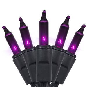 lot 25457 image: MULTI-SPARKING Halloween Lights Purple 35 Count - Incandescent Purple Mini String Lights for IndoorOutdoor Christmas Halloween Decorations, 8.5 Feet Black Wire, Connectable - Retail $9