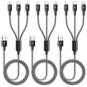 lot 27980 image: ASICEN 3 in 1 Multiple Charging Cord, Braided Multi Charger Cable USBC Charging Cable Universal USB Cable with Type CMicro USB Port for Cell Phones, iPhone 17 16 15 14 13 Series, Tablets, More - Retail $10