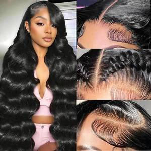 lot 27981 image: MCLOUD 13x6 Lace Front Wigs Human Hair Body Wave Wig 32 Inch 200% Density HD Lace Frontal Wigs Human Hair Pre Plucked Body Wave Human Hair Glueless Wigs for Women - Retail $130