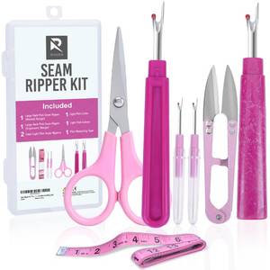 lot 27983 image: Seam Ripper Kit 7 Pcs - 1 Large, 1 Ergonomic, 2 Small Seam Rippers, Thread Cutter, Scissor, Measuring Tape - Sewing Accessories for Notions Quilting Crafts - Retail $6