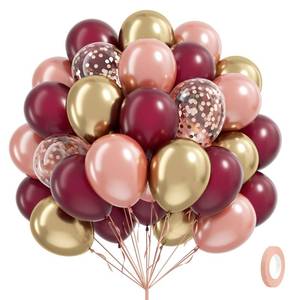 lot 27993 image: 33pcs Burgundy and gold Balloons 12inch with Maroon Pearl Rose Gold Confetti Metallic Gold Balloons for Wedding Bridal Shower Anniversary Birthday Party Decorations - Retail $6