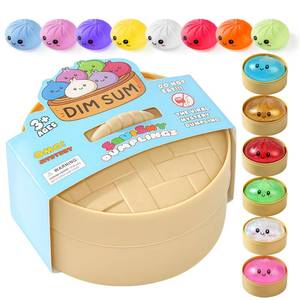 lot 27996 image: Dumpling Squishy Mystery Box, Random 1 of 14 Colors, Cute Squishy Dumpling Toy, Slow Rising Squeeze Toy, Sensory Fidget Toys for Anxiety Relief, Perfect for Party Favors, Birthday Gifts & Desk Toys - Retail $17