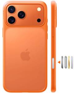 lot 28003 image: TORRAS Shockproof for iPhone 17 Pro Max Case with Camera Control Button, 12FT Military Grade Drop Protection Enhanced Grip & Soft Touch Translucent 17 Pro Max Case with DIY Buttons, Neon Orange - Retail $20