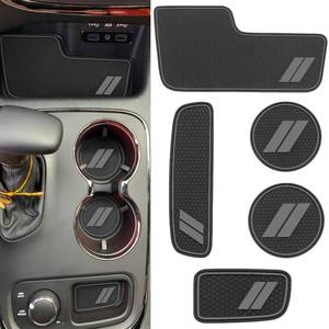 lot 28012 image: REMOCH Center Console Mats for Durango Accessories 2014 2015 2016 2017 2018 2019 2020 Cup Holder Insert Coasters Custom Fit Cup Liners Pads Interior Decoration (Gray Trim) - 5 Pcs Set - Retail $10