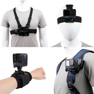 lot 28016 image: Accessories Set for GoPro Hero 13121110987654,New Quick Release Head Strap Mount  Chest Mount Harness  Backpack Clip Holder  360°Rotating Wrist Strap - Retail $23