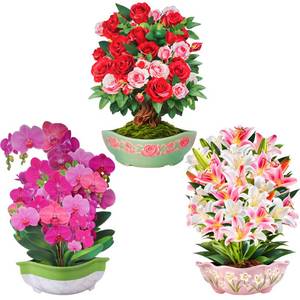 lot 28021 image: 3 Packs Pop Up Paper Flower Bouquet Greeting Cards Clearance with Blank Note & Envelope, gift for celebrating Romantic Love, Holiday, Birthday, Anniversary, Valentines Day(RoseOrchidLily) - Retail $15