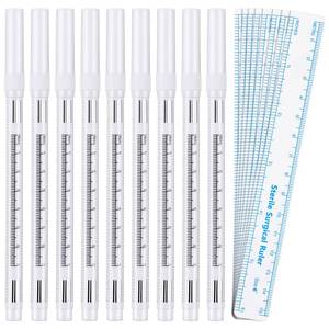 lot 28024 image: 8 Pieces Microblading Marker Pen with Paper Ruler Skin Marker Eyebrow Permanent Makeup Position Mark Tools Stencil Pen for Eyebrow Lips Skin (White, Single Head) - Retail $10