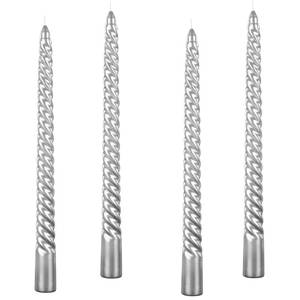 lot 28027 image: Kemladio 4 pcs 10 inch Taper Candles,Burning Unscented Tapered 7.5 hrs,Fancy Dinner,Tall Candle Sticks, Halloween Party Decorations (4pcs, Silver) - Retail $7