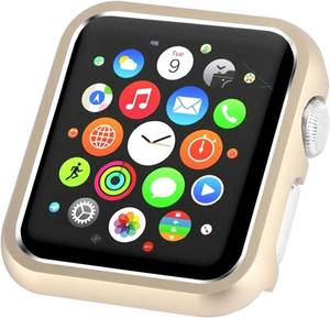 lot 28058 image: Leotop Compatible with Apple Watch Case 38mm 42mm, Compatible iWatch Bumper Metal Protective Cover Aluminum Frame Bling Shiny Protector Compatible Apple Watch Series 321 (Gold, 38mm Series 321) - Retail $10