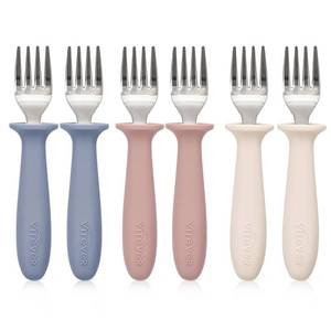 lot 28066 image: Toddler Forks��Kids Safe Utensils Set with Silicone Round Handle for Self Feeding 188 Stainless Steel Baby Forks��Childrens Silverware Set BPA Free, Dishwasher Safe 6 peice - Retail $8