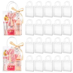 lot 28068 image: Mauproy 24 Pack Clear Plastic Gift Bags with Handles, Party Favor Bags with Ribbons and Tags, Reusable Goodie Tote Bags for Graduation Wedding Baby Shower(6.7 x 9.1 x 2.8) - Retail $14