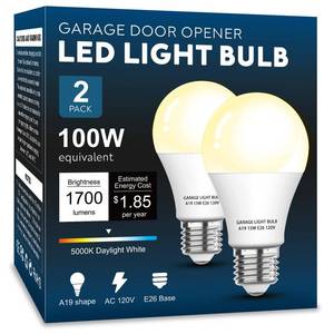lot 28078 image: LOXYEE Garage Door Opener LED Light Bulb 2 Pack 15W Equivalent to 100W Garage Light Bulb,A19 3000K Soft White E26 Base 120V Outdoor Light Bulbs,Minimize Interference,Dimmable - Retail $8