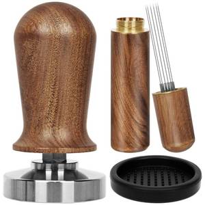 lot 28084 image: Y-Step 51mm Espresso Tamper Set, 30 lb Consistent Pressure Calibrated Coffee Tamper with Spring Loaded, Silicone Mat, Coffee Stirrer Espresso Distribution Tool, Wooden Barista Kit for Espresso Machine - Retail $19