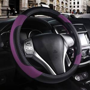 lot 28090 image: Leather Car Steering Wheel Cover, Non-Slip Car Wheel Cover Protector Breathable Microfiber Leather Universal Fit for Most Cars (Purple-2) - Retail $16