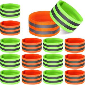 lot 28091 image: Gejoy 16 Pieces Reflective Bands Reflector Bands for Wrist, Arm, Ankle, Leg, High Visibility Reflective Gear Safety Reflector Tape Straps for Night Walking, Cycling and Running (Green, Orange) - Retail $9