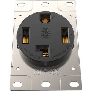 lot 43012 image: 30A Dryer Receptacle 4-Prong NEMA 14-30R Outlet 125250V Flush Mount Socket Industrial Grade Grounding for Power Panel Box RVs Generators Welding Machines ETL Listed - Retail $9