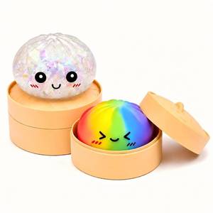 lot 43030 image: Moiegouct 2 PCS Rainbow Glitter Dumpling Squishies with Box,New Mystery Squishys Dumplings Stress Relief Balls Fidget Sensory Toy,Bao Bun with Food Steamer Stretchy Desk Squeeze Toys - Retail $30