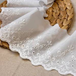 lot 43061 image: 7 Yards White Cotton Lace Trim 3.5 Inch Wide, 100% Cotton Embroidered Eyelet Lace Ribbon for Sewing, Crafts, DIY, Vintage Scalloped Edge Fabric Trim - Retail $13