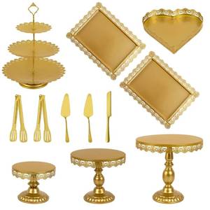 lot 60519 image: Jaevorite 12 Set of Gold Cake Stand, Metal Gold Cupcake Stand and Bases para Postres de Mesa, Elegant Gold Dessert Stands for Party and Wedding, Easy to Clean Desert Table Display Set - Retail $43