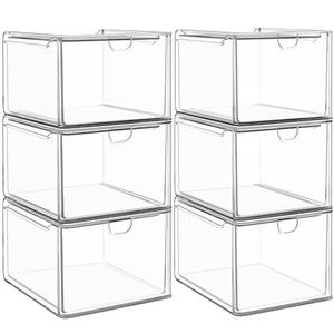 lot 62689 image: caktraie 6 Pack Small Clear Stackable Acrylic Storage Boxes for Art Tool & Sketch, Stroage Drawers, Makeup Organizer, Plastic Storage Bins For Vanity, Kitchen Cabinets, Pantry, Home Organization - Retail $27