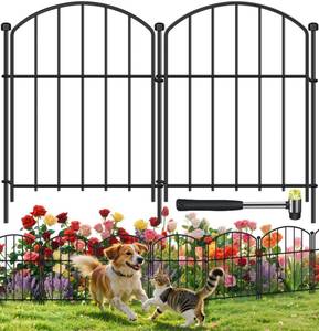 lot 62694 image: 10 Pack Decorative Garden Fence Animal Barrier Fence, 17 in x 10 ft Rustproof Metal No Dig Fence Panels, Arched Small Garden Fence Barrier for Dog Rabbit Flower Bed Edging Yard Ground Patio Defense - Retail $24