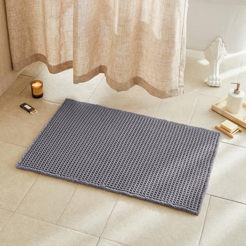 lot 23286 image: TYUU Waffle Bath Mat, Boho Bathroom Rugs Non Slip Washable Super Absorbent Quick Dry Bath Mat Farmhouse Bathroom Decor, 36x24 Grey - Retail $44