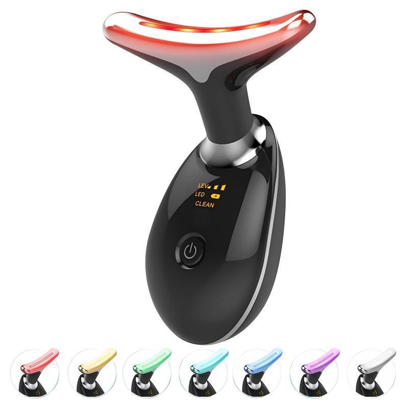 lot 23301 image: ELISHINE Red Light Therapy for Face and Neck, 7 Color Light Based Face Massager Tool, Portable Skin Care Tool for Firming, Tightening and Lifting (Glossy Black)