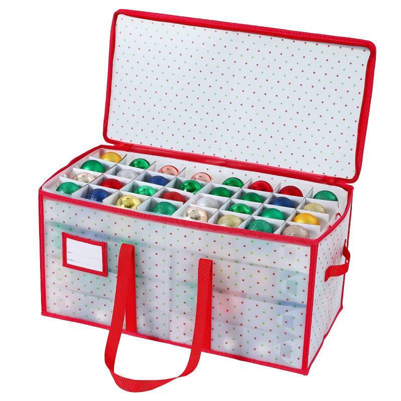 lot 23312 image: BIEBOS Portable Waterproof Christmas Decoration Ball Storage Box - Stores 128 Ornaments, 3-inch Balls, 8 Independent Layered Trays, Foldable for Easy Access - Retail $26
