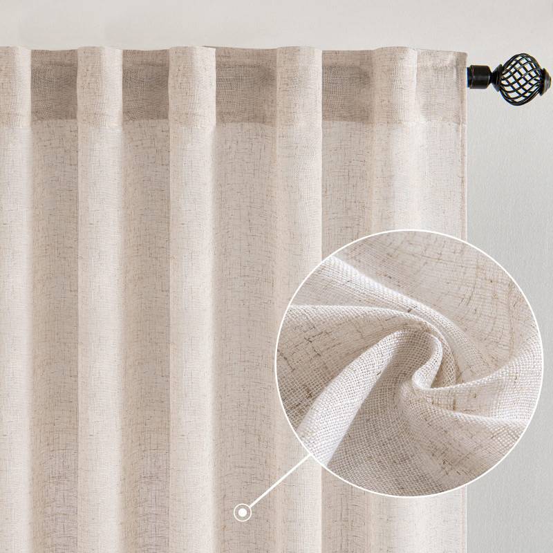 lot 24906 image: MIULEE Natural White Linen Curtains 84 Inch Long for Bedroom Living Room, Soft Thick Linen Textured Window Drapes Semi Sheer Light Filtering Rod Pocket Back Tab Neutral Farmhouse Cream Ivory 2 Panels - Retail $19