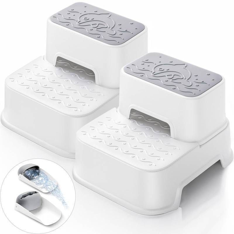 lot 62665 image: 2 Step Toddler Step Stool, Non-Slip Multifunctional Kids Step Stool for Bathroom Sink & Toilet Potty Training,Supports Up to 220 lbs (1 Pack, White) - Retail $30