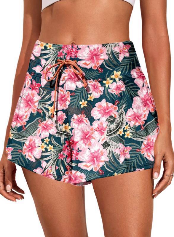 lot 28992 image: Aleumdr Womens Swim Short High Waisted Board Short Tummy Control Beach Shorts Flowy Skirt Shorts Swim Bottoms with Liner Floral Medium